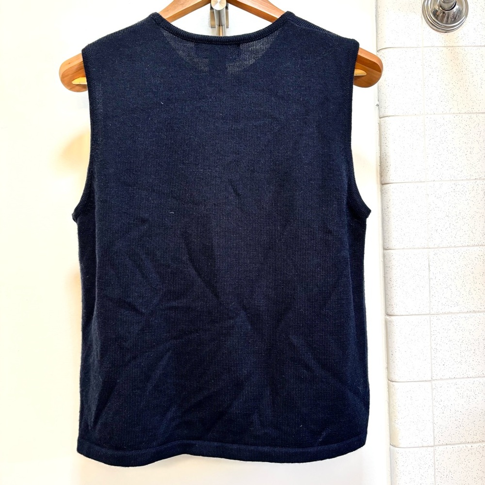 Vintage Alfred Dunner Navy Sleeveless Knit Tank Vest Beaded Floral Wool Size M - Picture 4 of 4